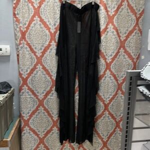 Elegant Black Sheer Ruffled Women's coverup pants